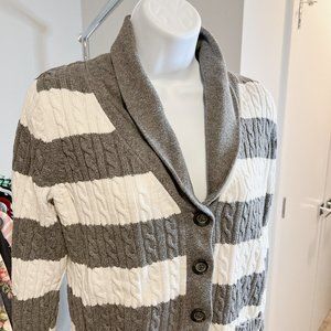 Tommy Hilfiger // Gray & White Striped Button Down Cable Knit Cardigan Sweater